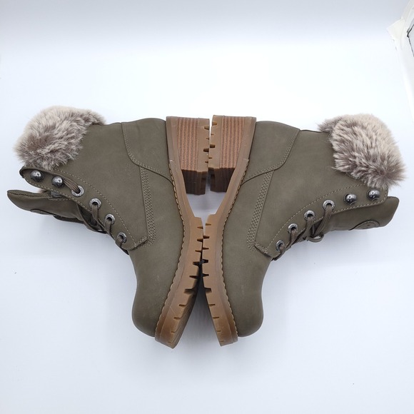 Lugz Flirt Hi Fur Boots Womens 7.5 Olive Green Gray Faux Fur Trim C53BR - Picture 10 of 11